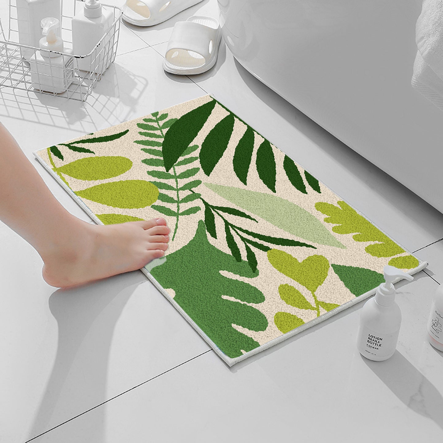 Feblilac Green Tropical Plant Leaves Tufted Bath Mat