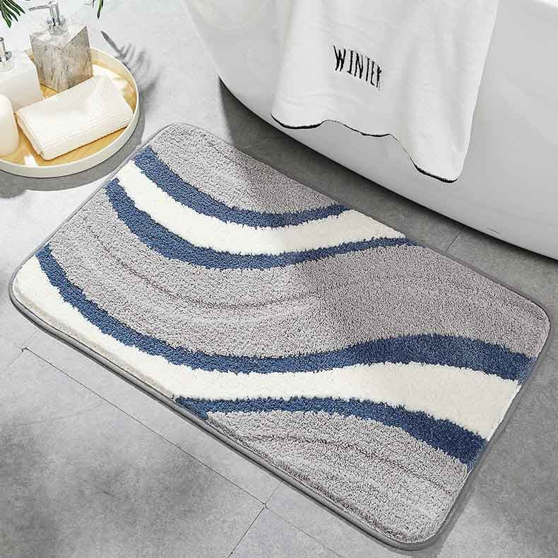 Feblilac Abstract Grey White Blue Wave Bath Mat - Feblilac® Mat