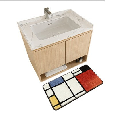 Feblilac Colorful Geometric Square Tufted Bathroom Mat Toilet U-Shaped Floor Mat