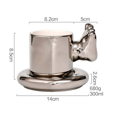 Luxury Silver Ceramic Mug, Creative Coffee Cup with Saucer