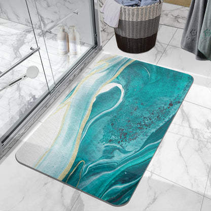 Feblilac Blue Abstract Wave Super Absorbent Suede Bathroom Mat