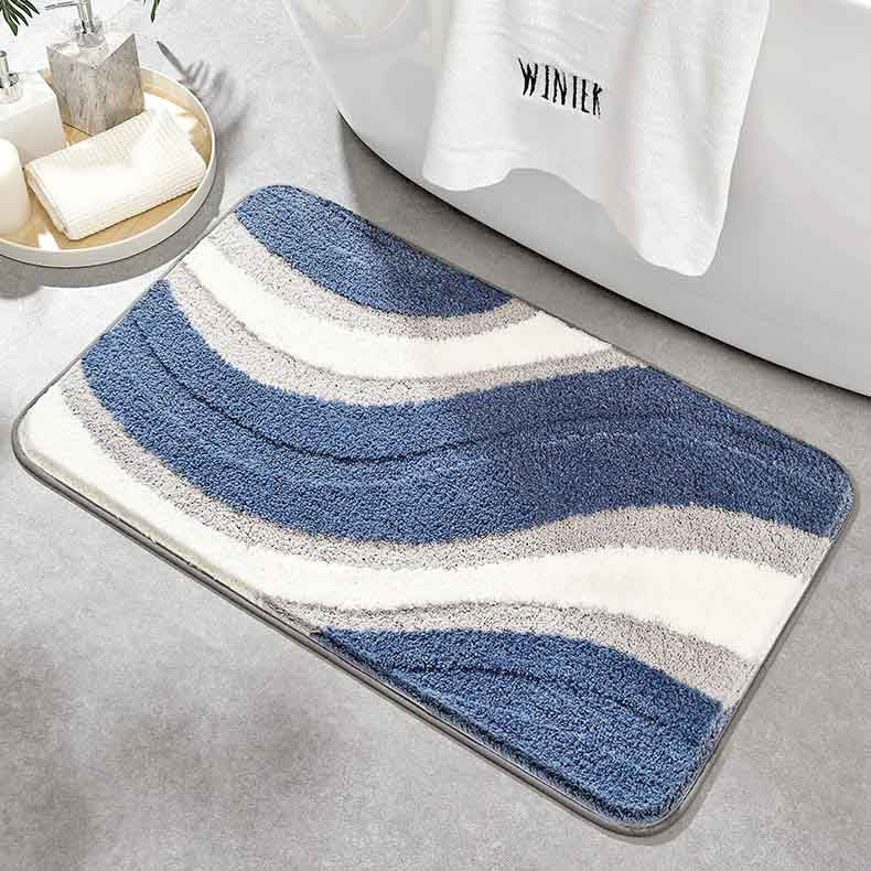 Feblilac Abstract Grey White Blue Wave Bath Mat - Feblilac® Mat