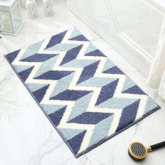 Feblilac Abstract Blue and White Geometric Leaves Bath Mat - Feblilac® Mat