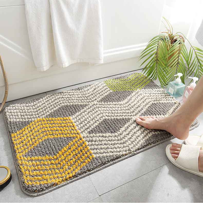 Feblilac Abstract Yellow Grey Wave Lines Geometric Bath Mat - Feblilac® Mat