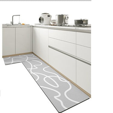 Feblilac Gray Geometric Pattern PVC Leather Kitchen Mat