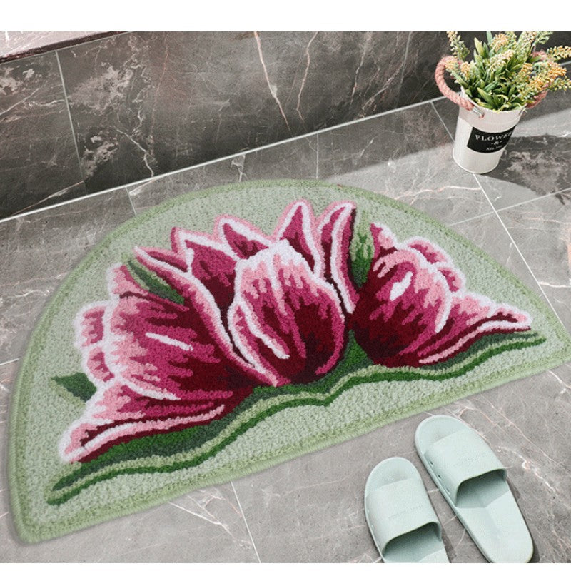 Feblilac Semi-Circular Pink Tulip Tufted Bathmat