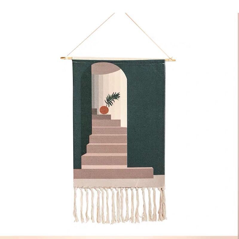 Feblilac Geometrical Pattern Print Tassel Tapestry - view 7
