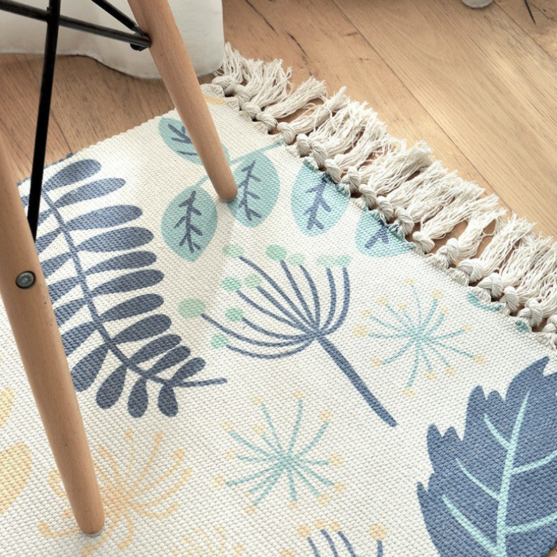 Feblilac Coconut Leaves Cotton Woven Bedroom Mat