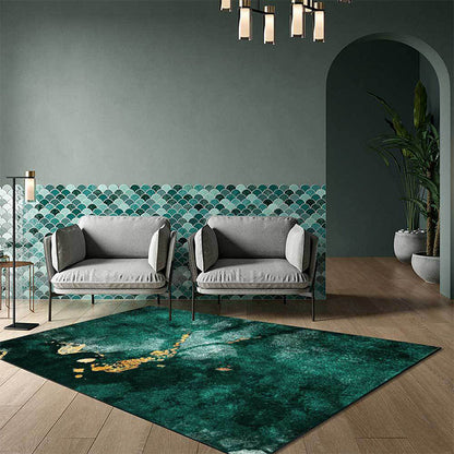 Modern Living Room Rug in Green Abstract Marble Pattern Rug Polyester Washable Area Rug - Green - Clearhalo - 'Area Rug' - 'Rug' - 1516463