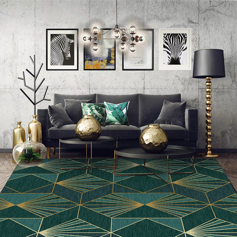 Nordic Modern Rug in Teal Geometry Rhombus Pattern Rug Polyester Machine Washable Carpet for Home Decoration Blackish Green Clearhalo 'Area Rug' 'Modern' 'Rugs' Rug' 1579558