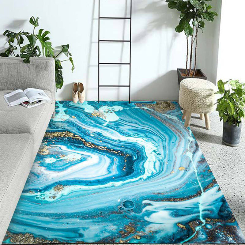 Funky Marble Pattern Rug Blue Modern Rug Polyester Washable Non-Slip Backing Area Rug for Bedroom Ocean Blue Clearhalo 'Area Rug' 'Modern' 'Rugs' Rug' 1580258