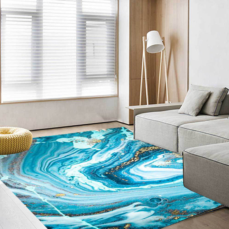 Funky Marble Pattern Rug Blue Modern Rug Polyester Washable Non-Slip Backing Area Rug for Bedroom Clearhalo 'Area Rug' 'Modern' 'Rugs' Rug' 1580259