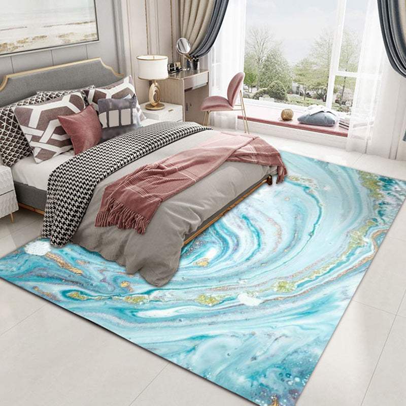 Funky Marble Pattern Rug Blue Modern Rug Polyester Washable Non-Slip Backing Area Rug for Bedroom Clearhalo 'Area Rug' 'Modern' 'Rugs' Rug' 1580268