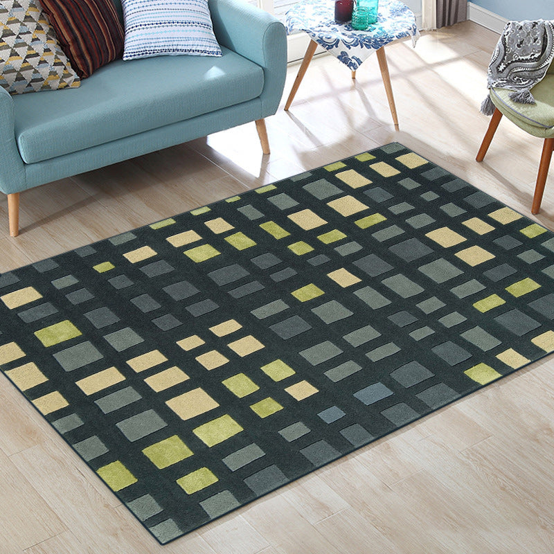 Simple Novelty Rug in Green Plaid Pattern Rug Polyester Non-Slip Stain-Resistant Carpet for Home Decoration Dark Gray Clearhalo 'Area Rug' 'Rug' 1583794