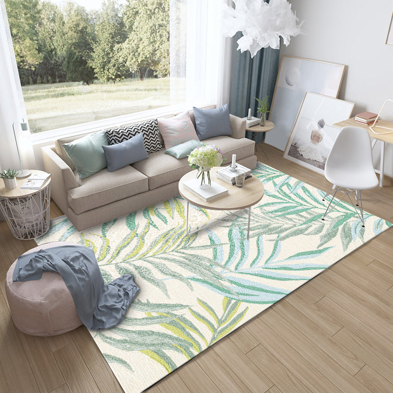 Tropical Botanical Pattern Rug with Leaf White and Yellow Polyester Rug Machine Washable Anti-Slip Area Rug for Bedroom Yellow Clearhalo 'Area Rug' 'Rug' 1583921