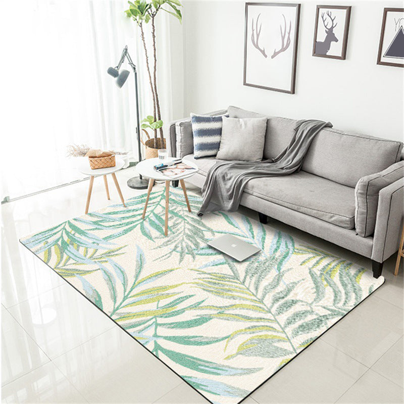 Tropical Botanical Pattern Rug with Leaf White and Yellow Polyester Rug Machine Washable Anti-Slip Area Rug for Bedroom Clearhalo 'Area Rug' 'Rug' 1583922