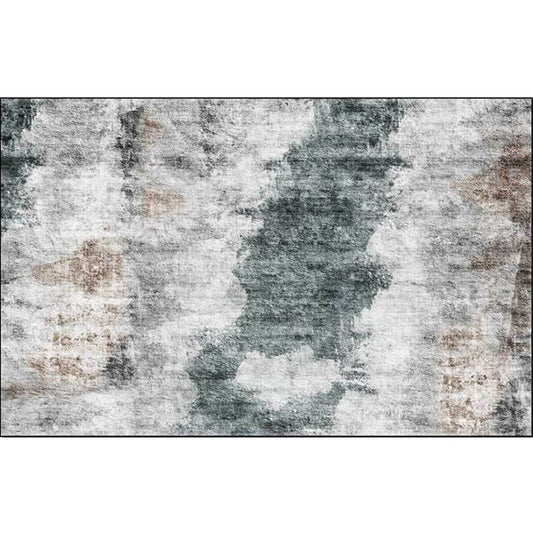 Grey Contemporary Rug Polyester Abstract Rug Washable Non-Slip Backing Carpet for Living Room