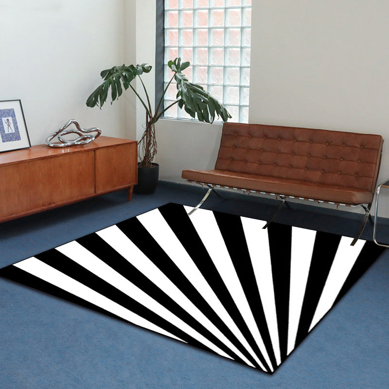 Modern Novelty Rug in White and Black 3D Lines Pattern Rug Polyester Anti-Slip Carpet for Home Decoration - Black - Clearhalo - 'Area Rug' - 'Rug' - 1584011