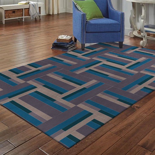 Nordic Novelty Rug Blue and Purple Colorblock Stripe Pattern Rug Polyester Washable Carpet for Home Decoration