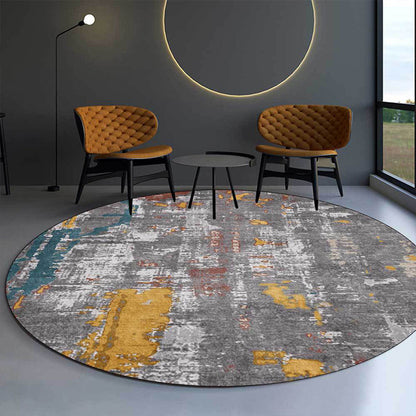 Industrial Abstract Rug Grey Polyester Rug Machine Washable Non-Slip Backing Area Rug for Bedroom