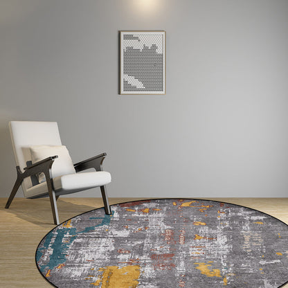 Industrial Abstract Rug Grey Polyester Rug Machine Washable Non-Slip Backing Area Rug for Bedroom