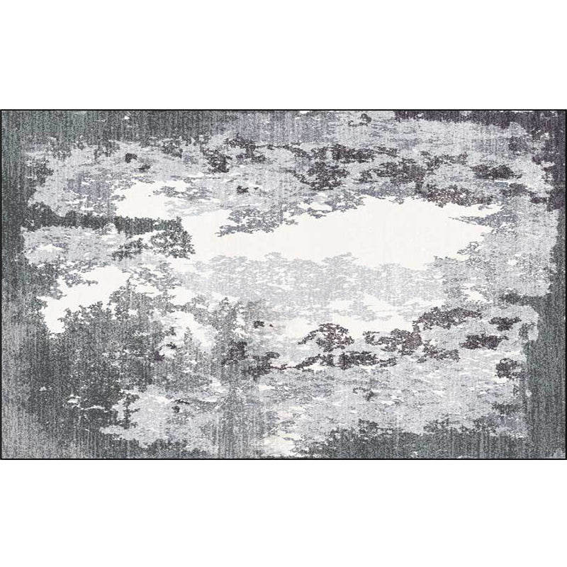 Grey and White Contemporary Rug Polyester Abstract Rug Washable Non-Slip Backing Carpet for Living Room