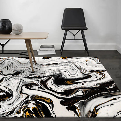Black and White Bedroom Rug Modern Abstract Twisted Lines Pattern Area Rug Polyester Non-Slip Machine Washable Carpet - Black - Clearhalo - 'Area Rug' - 'Modern' - 'Rugs' - Rug' - 1584081