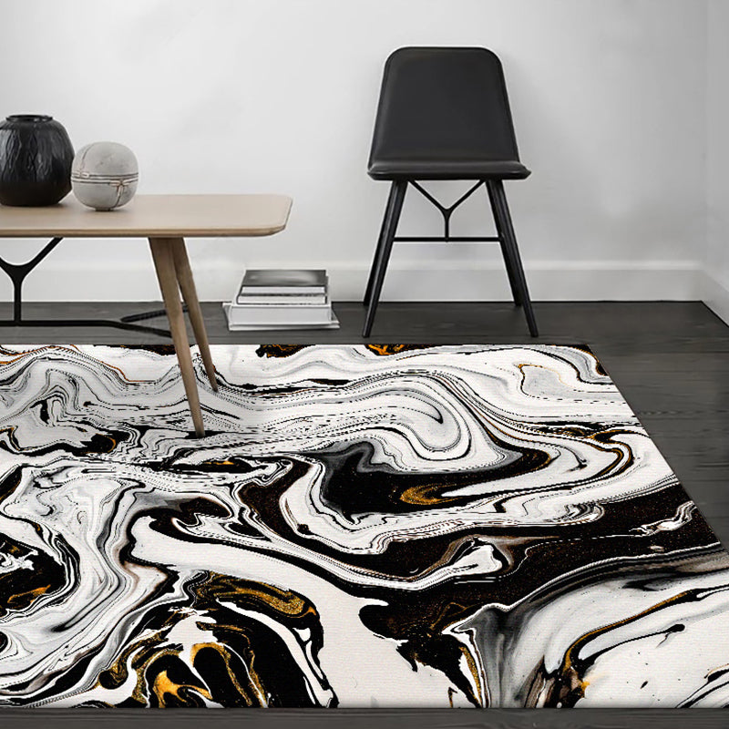 Modern Living Room Rug in Black Abstract Painting Print Rug Polyester Pet  Friendly Area Rug - Clearhalo