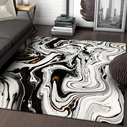 Black and White Bedroom Rug Modern Abstract Twisted Lines Pattern Area Rug Polyester Non-Slip Machine Washable Carpet - Clearhalo - 'Area Rug' - 'Modern' - 'Rugs' - Rug' - 1584082