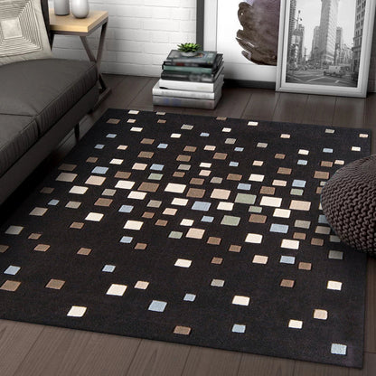 Black Bedroom Rug Novelty Plaid Pattern Area Rug Polyester Non-Slip Backing Pet Friendly Carpet - Black - Clearhalo - 'Area Rug' - 'Rug' - 1584155