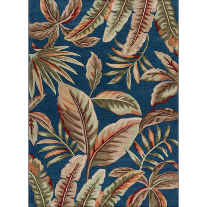 Blue Tropical Rug Polyester Leaf Print Rug Washable Non-Slip Backing Carpet for Living Room - Clearhalo - 'Area Rug' - 'Rug' - 1584165