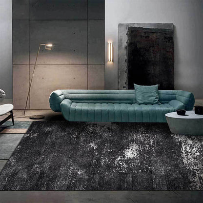 Industrial Abstract Rug Black Polyester Rug Machine Washable Anti-Slip Backing Area Rug for Bedroom