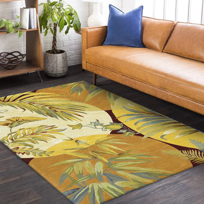 Orange Modern Rug Polyester Botanical Pattern Rug Washable Non-Slip Backing Carpet for Living Room