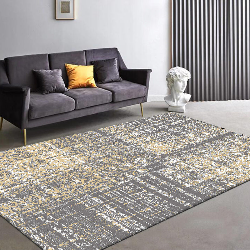 Funky Abstract Rug Grey Industrial Rug Polyester Washable Anti-Slip Backing Area Rug for Living Room