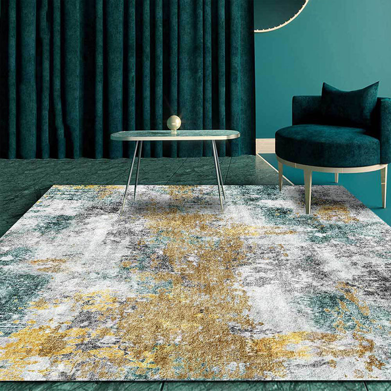 Unique Abstract Rug Golden and Green Industrial Rug Polyester Washable Anti-Slip Backing Area Rug for Living Room Gold Clearhalo 'Area Rug' 'Rug' 1584700