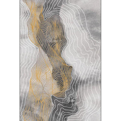 Grey Bedroom Rug Modern Abstract Swirl Pattern Area Rug Polyester Machine Washable Anti-Slip Backing Carpet