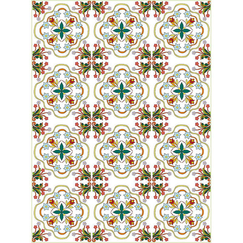 Ivory Bedroom Rug Moroccan Motif Pattern Area Rug Polyester Washable Stain-Resistant Carpet