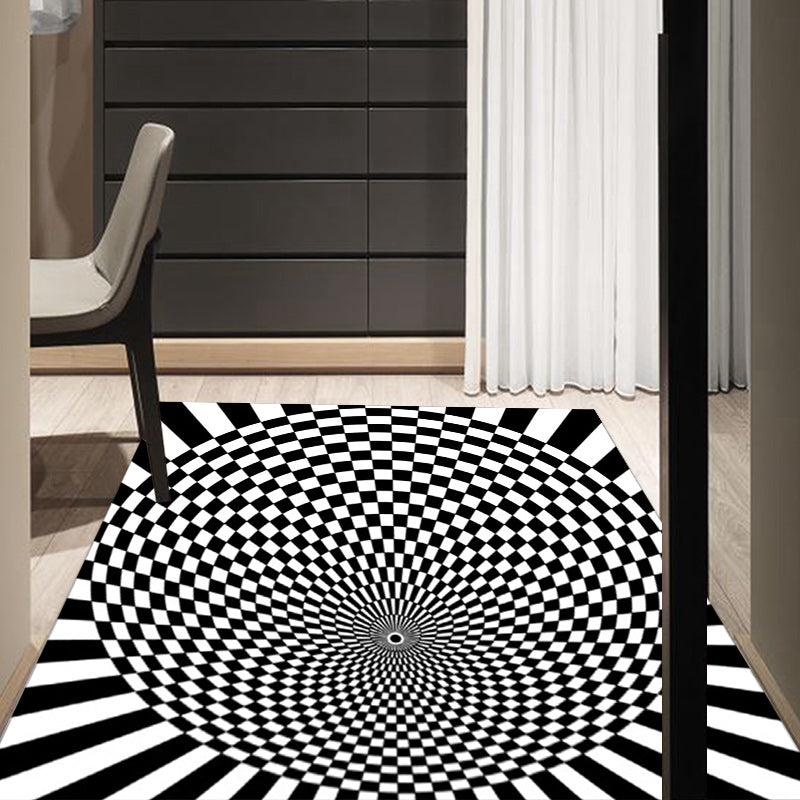 Black and White Bedroom Rug Novelty 3D Small Check Pattern Area Rug Polyester Non-Slip Pet Friendly Carpet - Black - Clearhalo - 'Area Rug' - 'Rug' - 1584760