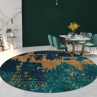 Green and Golden Industrial Rug Polyester Abstract Rug Washable Non-Slip Backing Carpet for Living Room