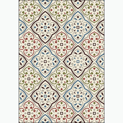 Ivory Bedroom Rug Moroccan Motif Pattern Area Rug Polyester Washable Stain-Resistant Carpet