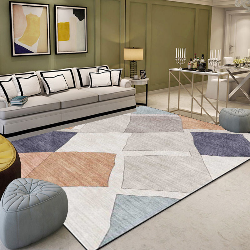 Novelty Living Room Rug in Ivory Diamond Print Rug Polyester Machine Washable Anti-Slip Area Rug - view 16