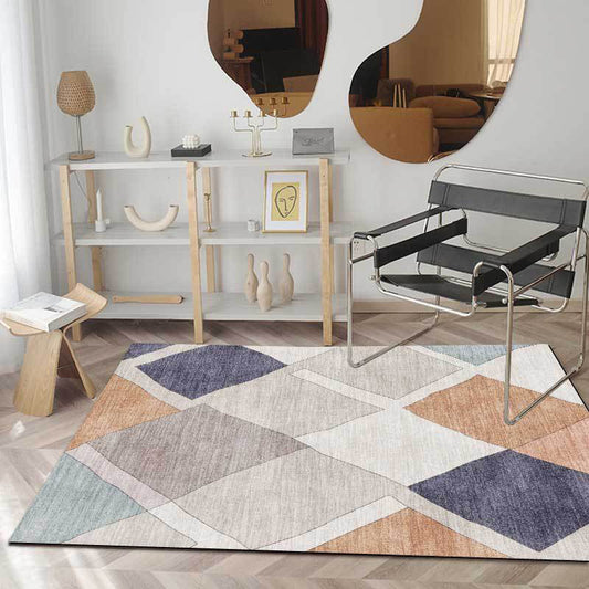 Novelty Living Room Rug in Ivory Diamond Print Rug Polyester Machine Washable Anti-Slip Area Rug