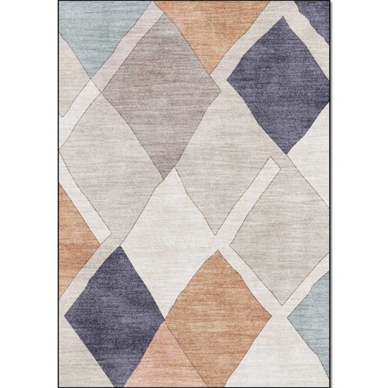 Novelty Living Room Rug in Ivory Diamond Print Rug Polyester Machine Washable Anti-Slip Area Rug - view 2