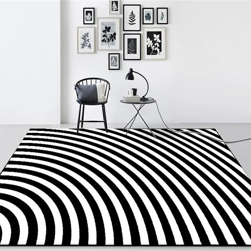 Black and White Bedroom Rug Novelty 3D Half Arc Pattern Area Rug Polyester Non-Slip Stain-Resistant Carpet - Black - Clearhalo - 'Area Rug' - 'Rug' - 1584919