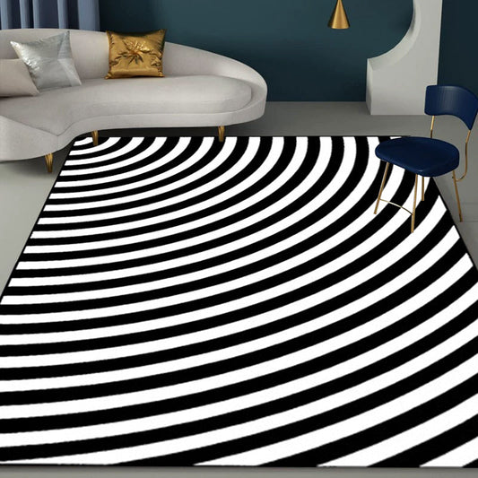 Black and White Bedroom Rug Novelty 3D Half Arc Pattern Area Rug Polyester Non-Slip Stain-Resistant Carpet - Clearhalo - 'Area Rug' - 'Rug' - 1584920