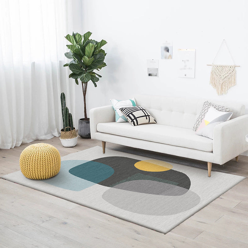 Grey Bedroom Rug Novelty Color Block Irregular Shape Pattern Area Rug Polyester Non-Slip Backing Washable Carpet