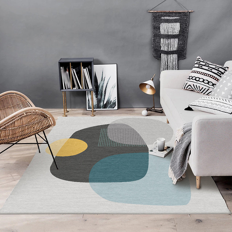 Grey Bedroom Rug Novelty Color Block Irregular Shape Pattern Area Rug Polyester Non-Slip Backing Washable Carp