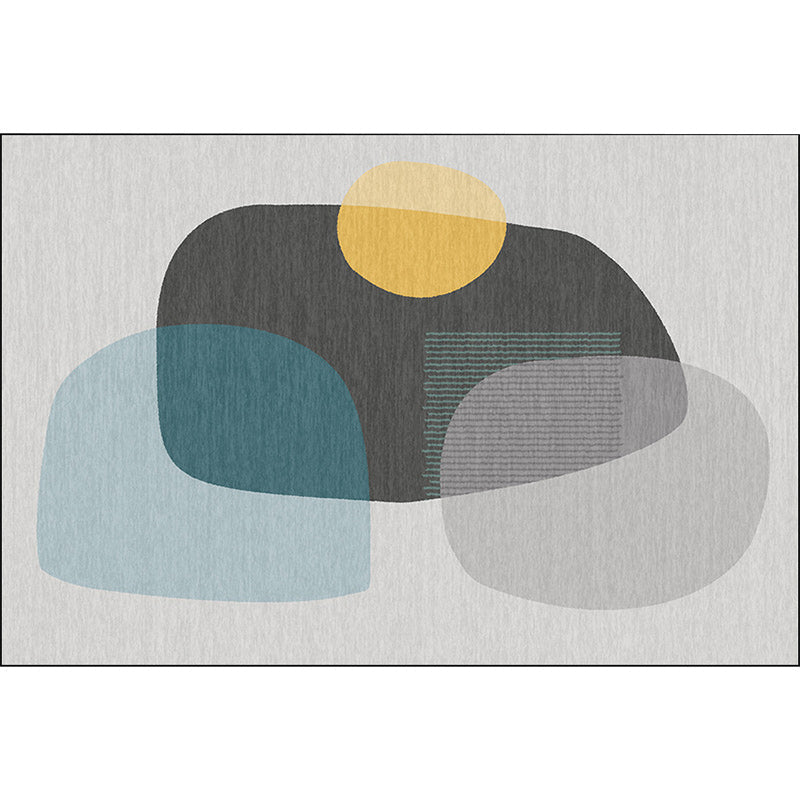 Grey Bedroom Rug Novelty Color Block Irregular Shape Pattern Area Rug Polyester Non-Slip Backing Washable Carpet