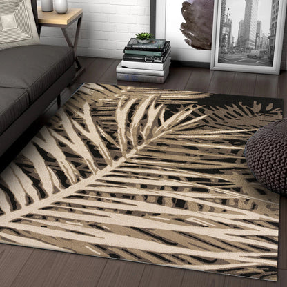 Unique Leaf Pattern Rug Brown Tropical Rug Polyester Washable Anti-Slip Backing Area Rug for Living Room Clearhalo 'Area Rug' 'Rug' 1584936