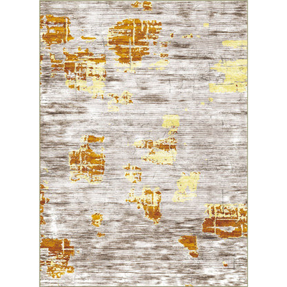 Industrial Space Dye Print Rug Yellow and Grey Polyester Rug Machine Washable Anti-Slip Backing Area Rug for Bedroom